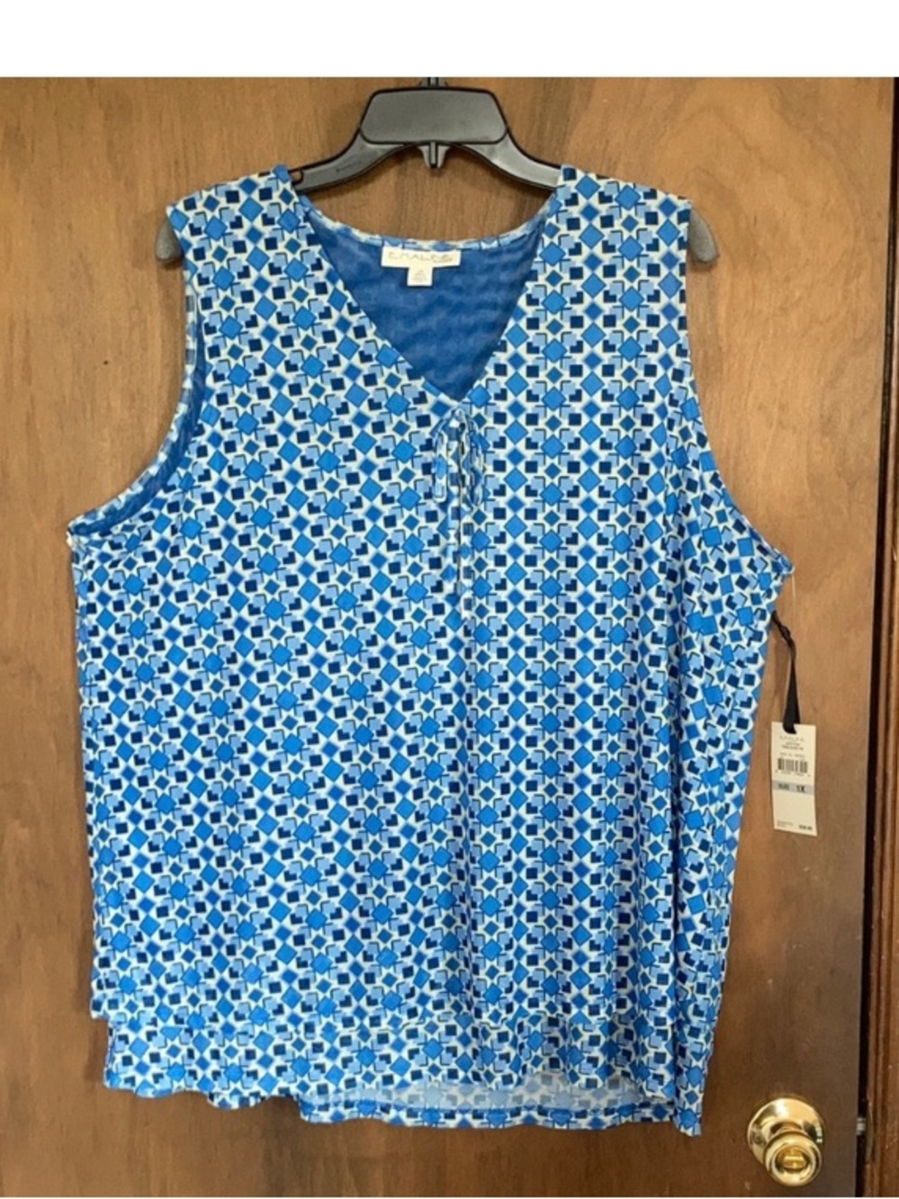 Emaline top sleeveless abstract geometric print w stretch casual 1X
